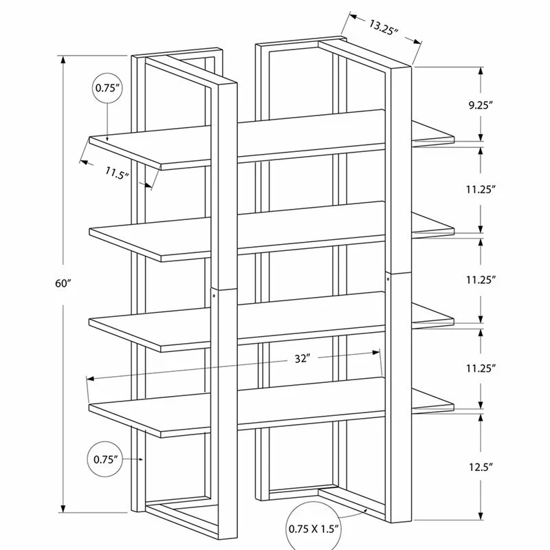 Librería metálica Monarch 4 estantes en capuchino y plata Foto 3 de 3