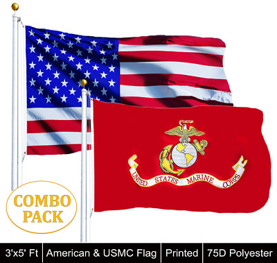 2 FLAGS UNITED STATES MARINE CORPS FLAG 3 X 5 AMERICAN USA OFFICIALLY LICENSED 