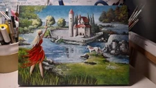 Oiginal Acrylic Art Fantasy Fairy Landscape, Girl, Dream, Pop Surreal Painting