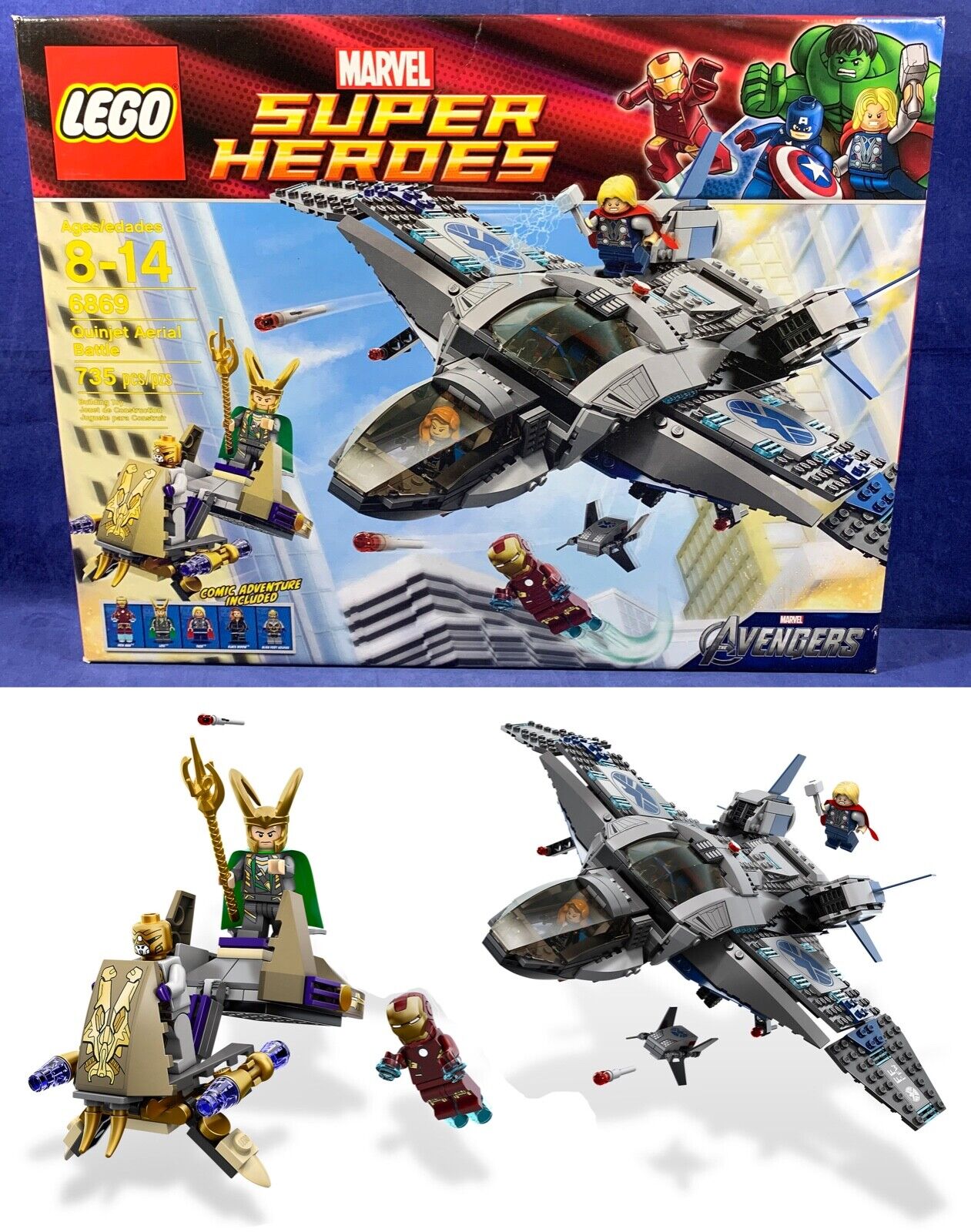 New QUINJET AERIAL BATTLE Super Heroes LEGO 6869 AVENGERS Thor LOKI Jet Plane