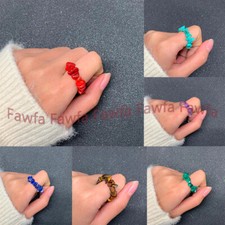 Natural Multicolor Gemstone Irregular Gravel Chip Beads Adjustable Stretchy Ring