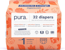 Pura Size 1 Eco-Friendly Diapers 4-11Lbs Hypoallergenic, Soft Organic Cotton C