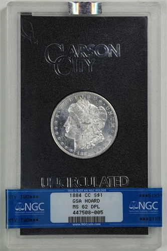 1884-CC $1 GSA Morgan Silver Dollar MS62DPL NGC 447508-005