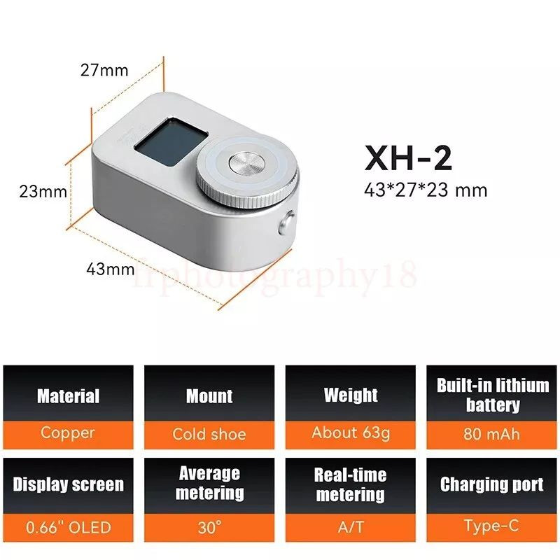 US Astrhori XH-2 Camera Light Meter OLED Screen Cold Shoe 0.66" Real-Time Meter