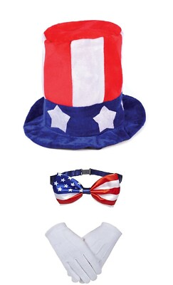 UNCLE SAM ZYLINDERHUT SCHLEIFE HANDSCHUHE USA 4. JULI AMERIKANISCHER UNABHÄNGIGKEITSTAG KOSTÜM