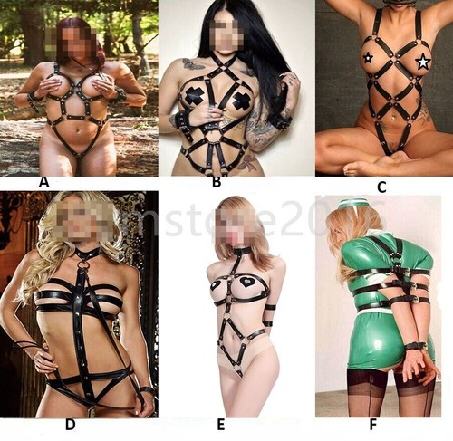 Women's Leather Full Body Harnes Lingerie Restraint Open Bust Corsets Bodysuit - Bild 1 von 48