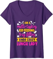 Lunch Lady Cafeteria School Food Service Crew Kitchen Ladies' V-Neck Tshirt