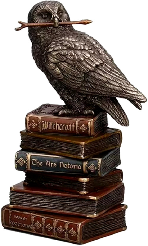 Statue de chouette de la connaissance en bronze déco bureau h25cm