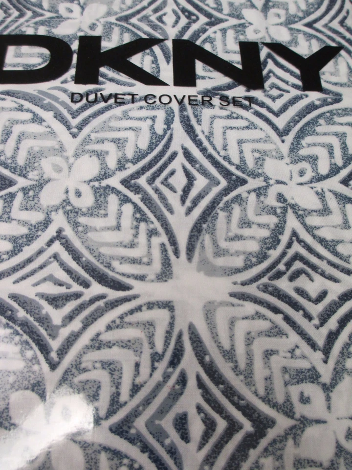 Juego de funda nórdica DKNY ACACIA 100 % algodón 3 piezas blanco azul marino gris floral - completo/queen Foto 3 de 4