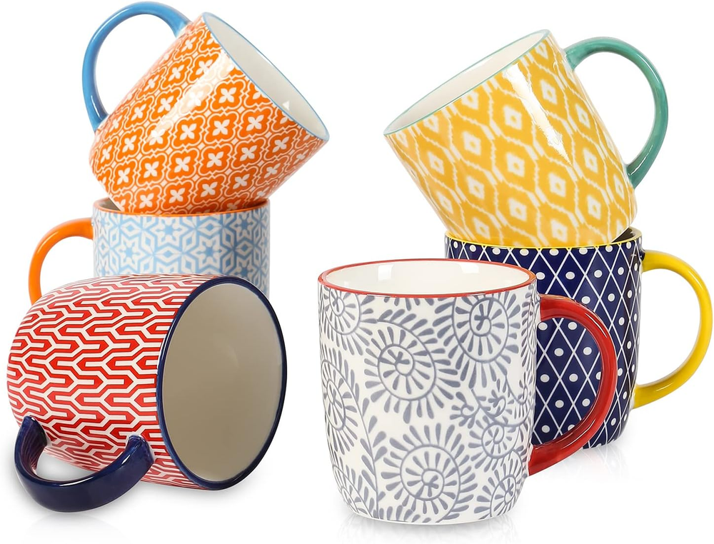 Porcelain 10 Oz Coffee Mugs Set of 6 with Handle, Coffee Cups Ceramic for Cappuc