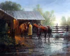 Western cowboy in the rain Oil Painting Giclee Art Printed on canvas L2022