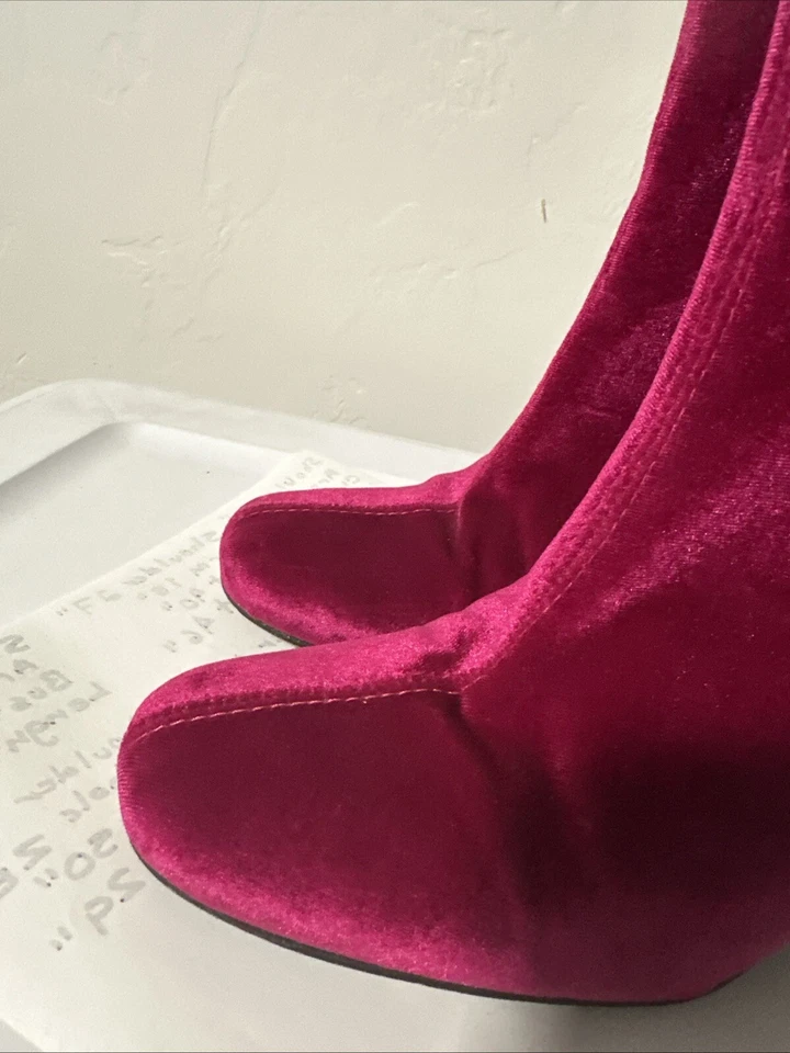 Free People Terciopelo Rosa Caliente Botines Tacón Grueso Botas Talla 36 EE. UU. 6-6 1/2 Foto 4 de 4