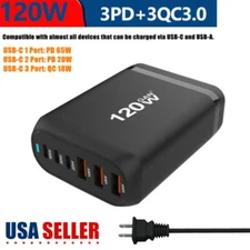 65W/120W Gan USB-C Charging Station Fast Charger For iPhone Laptop Power Adapter