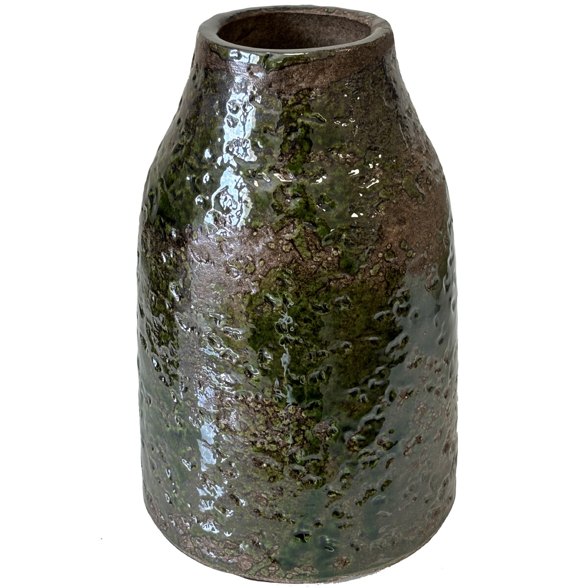 Vase artisanal vert bouteille poterie émaillée pour décoration intérieure écochic