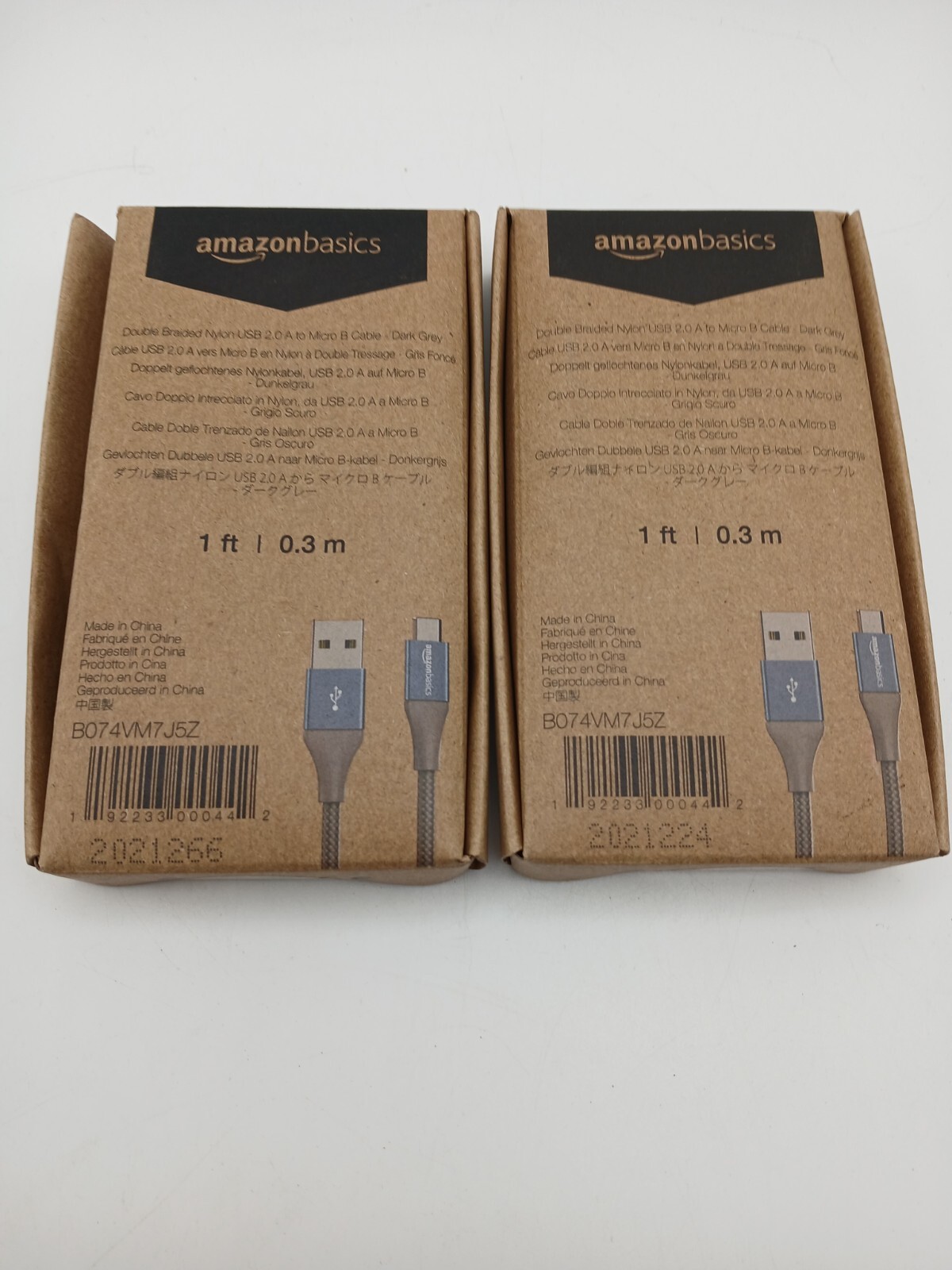 Double Braided Nylon USB 2.0 A to Micro B Cable 0.3m Dark Grey - PACK OF 2