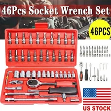 46PCS 1/4" Ratchet Wrench Combination Socket Tool Set Kit Auto Car Repair Tool