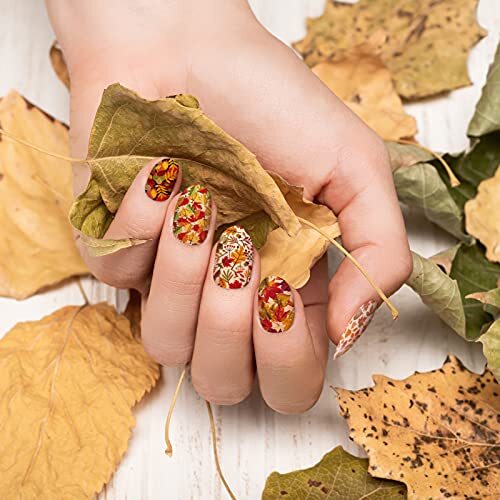 12 Sheets Fall Nail Wraps Stickers Autumn Nail Polish Strips Self-Adhesive - Picture 4 of 7