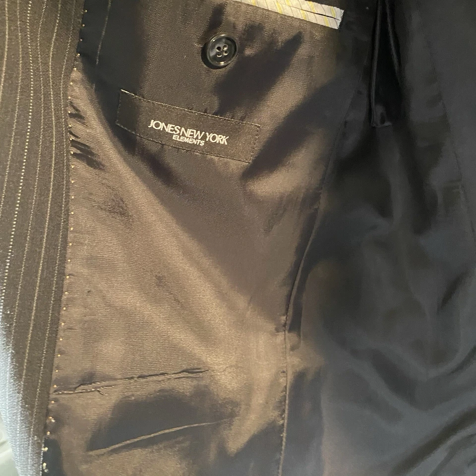 Jones New York 40R 32W Para Hombres Azul Marino A Rayas 2 Piezas Traje Chaqueta Pantalones Usado en Excelente Condición Foto 4 de 4