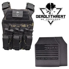 Active Shooter Camo Tactical Vest Plate Carrier W/ Level III L3 Fearless Armor
