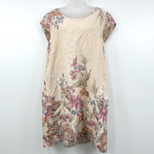 Lungo Larno Leinen Kleid Damen 1X Blumen Lagenlook Strand Küste Urlaub Kreuzfahrt
