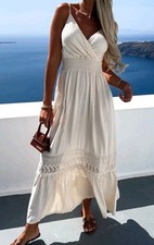 Nwt Cupshe Women's Lace-Trim Cami Straps White Maxi DressSize Large