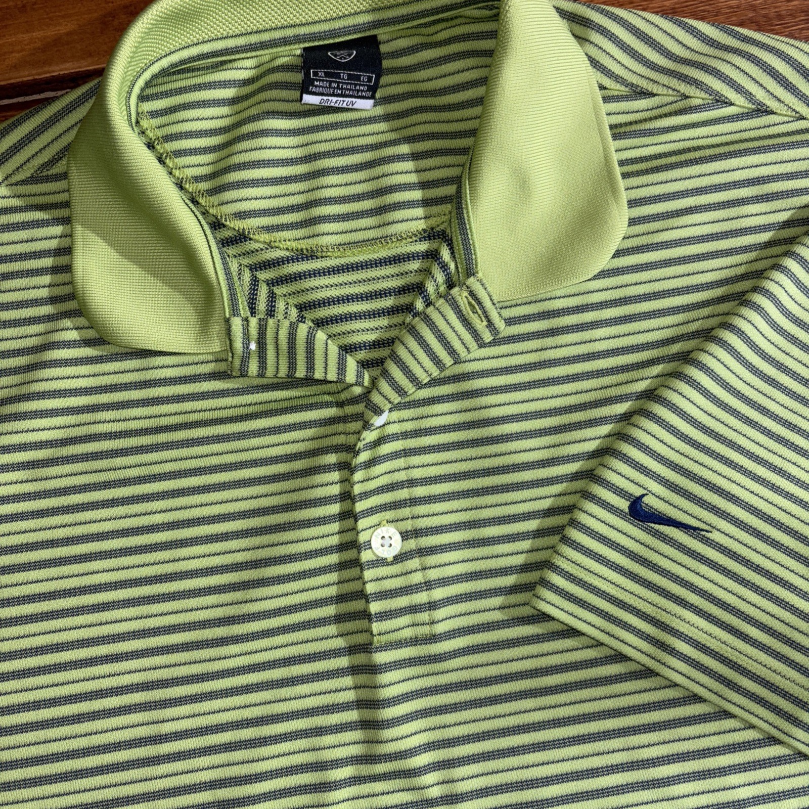 Nike Golf Polo Mens XL Lime Green Striped Dri-Fit UV Short Sleeve Shirt