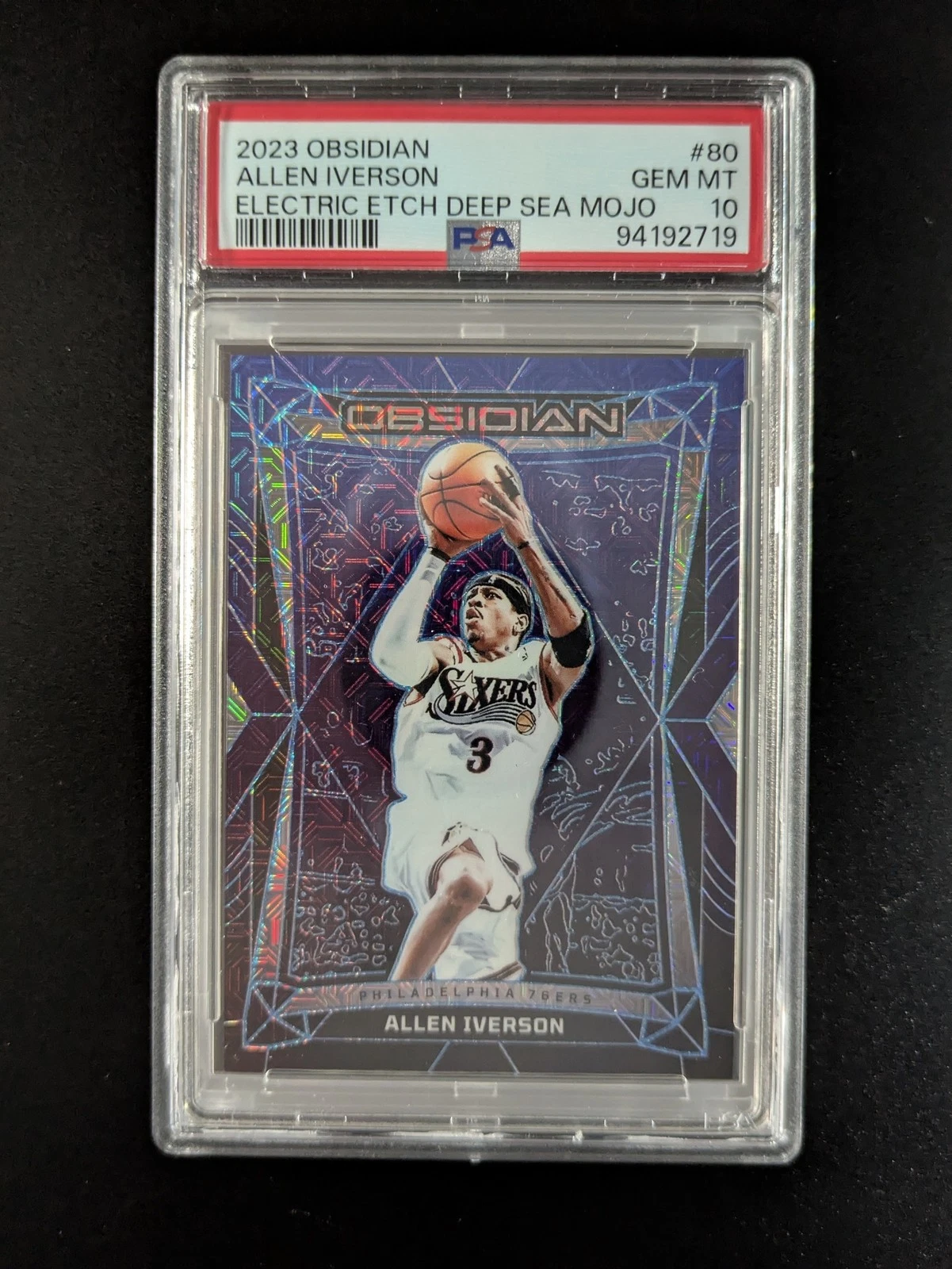2023-24 Panini Obsidian ALLEN IVERSON 3/5 Electric Etch Deep Sea Mojo #80 PSA 10