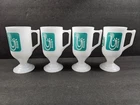 VTG 4 MCM DANISH ROOSTER COFFEE MUGS CUPS Federal Milk Glass Turquoise Aqua Set