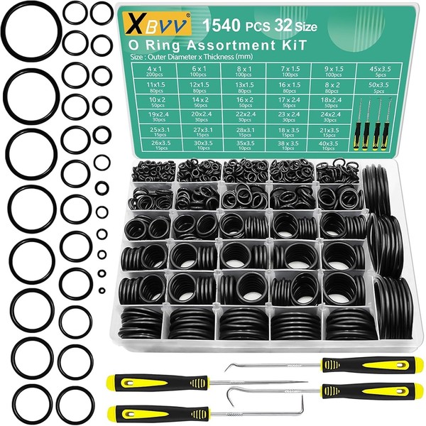 1540 Pcs 32 GrößE O-Ringe Kit Nitrilkautschuk O-Ring-Sortiment Mit 4 Haken Set F-image