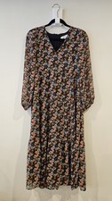 LOFT Floral Print Midi Dress Multicolor Long Sleeve Size 0 V-Neck Lined