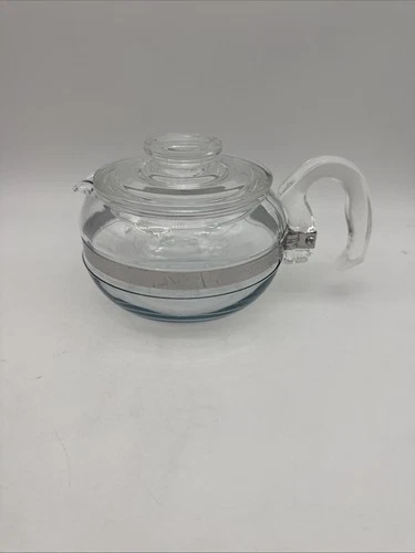 Pyrex Flameware Glass Teapot 8446-B With Lid 6 Cup Blue Tint Vintage USA