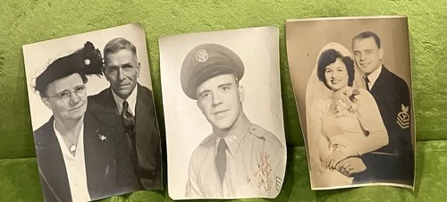 3 Vtg B & W 1940’s military wedding older couple photos WW2 8 X 10’s 1930s-1950s