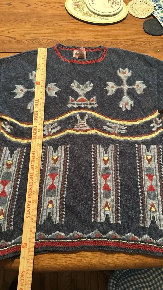 Suéter Sudadera Vintage Años 90 Cambridge Dry Goods L/Grande Algodón Ramie Azteca Foto 4 de 4