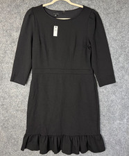 NEW Talbots Dress Women's 10 Black Ponte Knit Ruffle Hem Shift 3/4 Sleeve Career