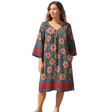 NEW Easel Oversized Small Multi-Color Floral Dress 3/4 Wide Sleeves BOHO Resort