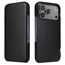 Genuine Leather Magnetic Flip Case For iPhone 17 16 Pro Max Business Book Cover