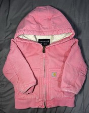 Carhartt Canvas Hooded Jacket Size 18M Pink Sherpa Lined OJ9566-G Baby Toddler