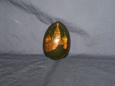 Vintage Russian Hand Painted Lacquered Wooden Egg Of Beautiful Church