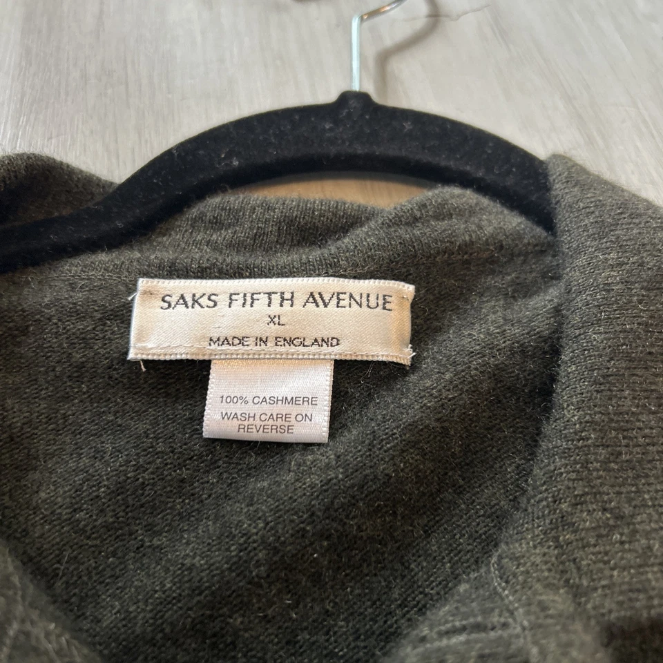 Suéter Saks Fifth Avenue Bosque Verde Marrón 100% Cachemira Para Hombre Talla XL Foto 3 de 4