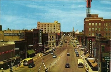 Fargo North Dakota Business Street Woolworths Penney's Old Cars Postcard 1950s