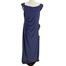 Adrianna Papell Women Formal Gown 16 Navy Silver Flecked Sheath Stretch Cocktail