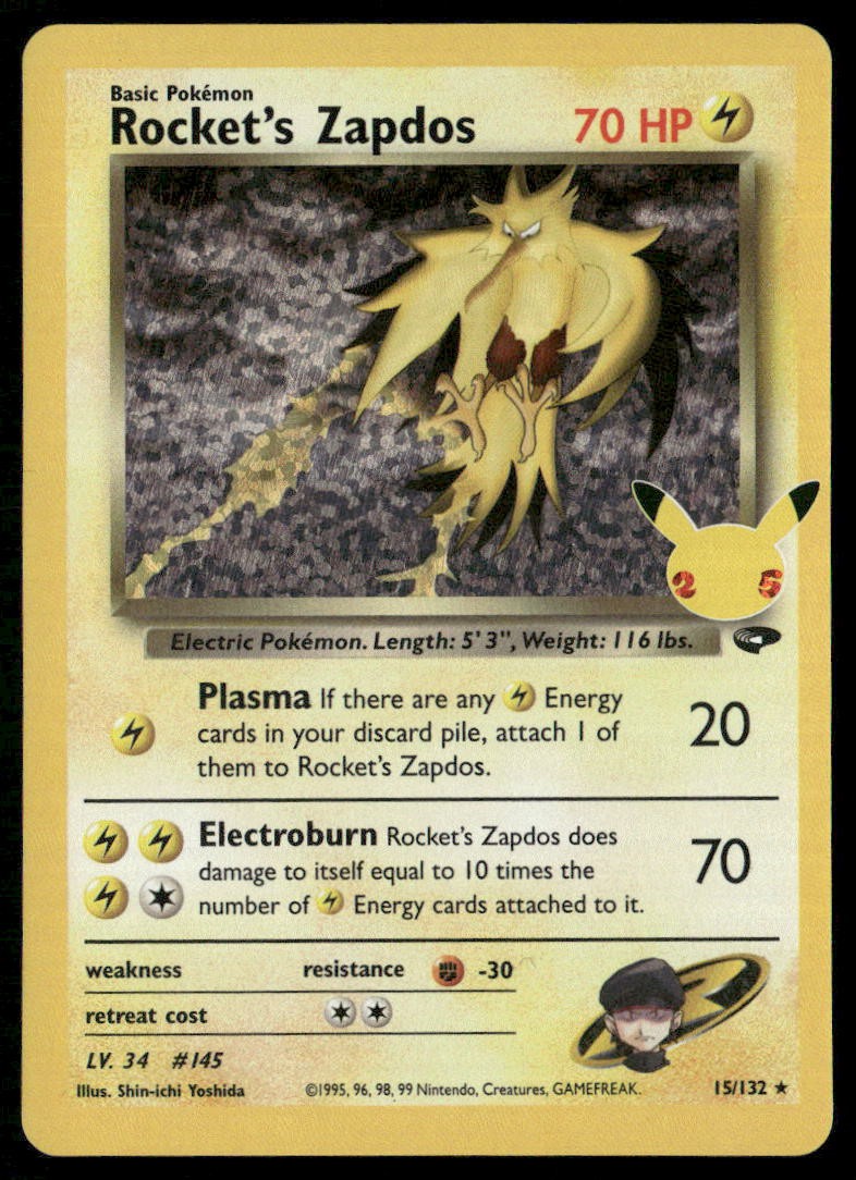 ROCKET'S ZAPDOS 15/132 HOLO CELEBRATIONS: CLASSIC COLLECTION POKEMON NM
