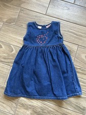 VTG Denim Dress Kidlooks Embroidered Red Hearts Toddler 4T Blue Jean Jumper
