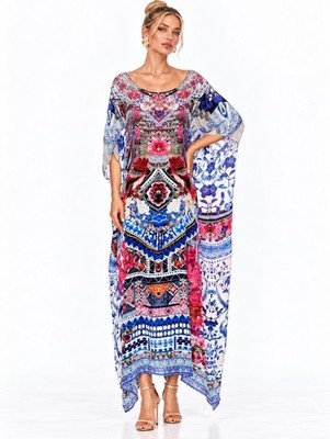 Camilla Round Neck Kaftan One Size From Kaili Long Colour Silk Vintage Rare