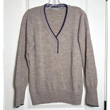 Smartwool Edgewood Women's V-Neck Button Up Sweater Tan Heather Size L Merino