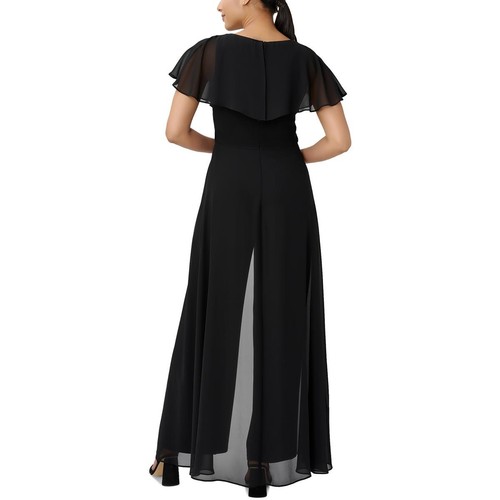 Adrianna Papell Womens Black Chiffon Ruffle Overlay Dressy Jumpsuit 8 BHFO 8461 - Picture 2 of 2
