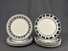 9 Albert ELOVITZ/LYNNS Black & White Musical PIANO KEYS Salad Plates 7 5/8"