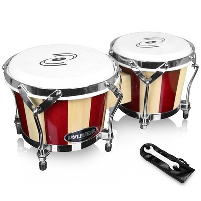 Pyle Hand-Crafted Wooden Bongos - Bongo Drums