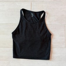 Athletic Works Cropped Tank Racerback Black Built-In Bra Support Small 4-6