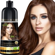 Herbishh Hair Color Shampoo for Gray Hair - Chestnut Brown - 3-in-1 Dye - 500ml